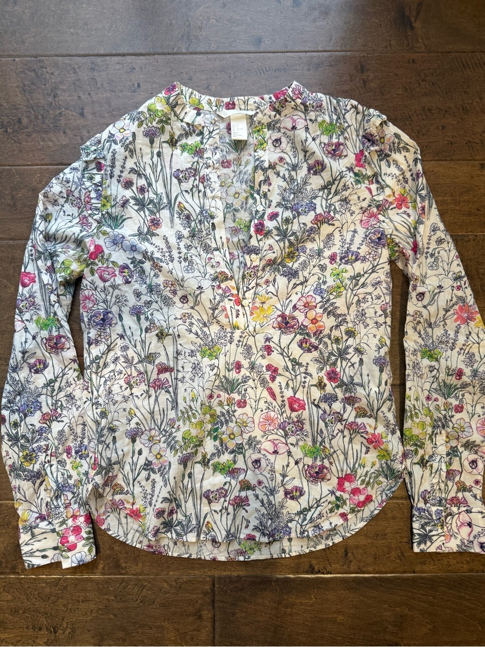 H&M White Floral Button-Down Blouse with Multicolor Print